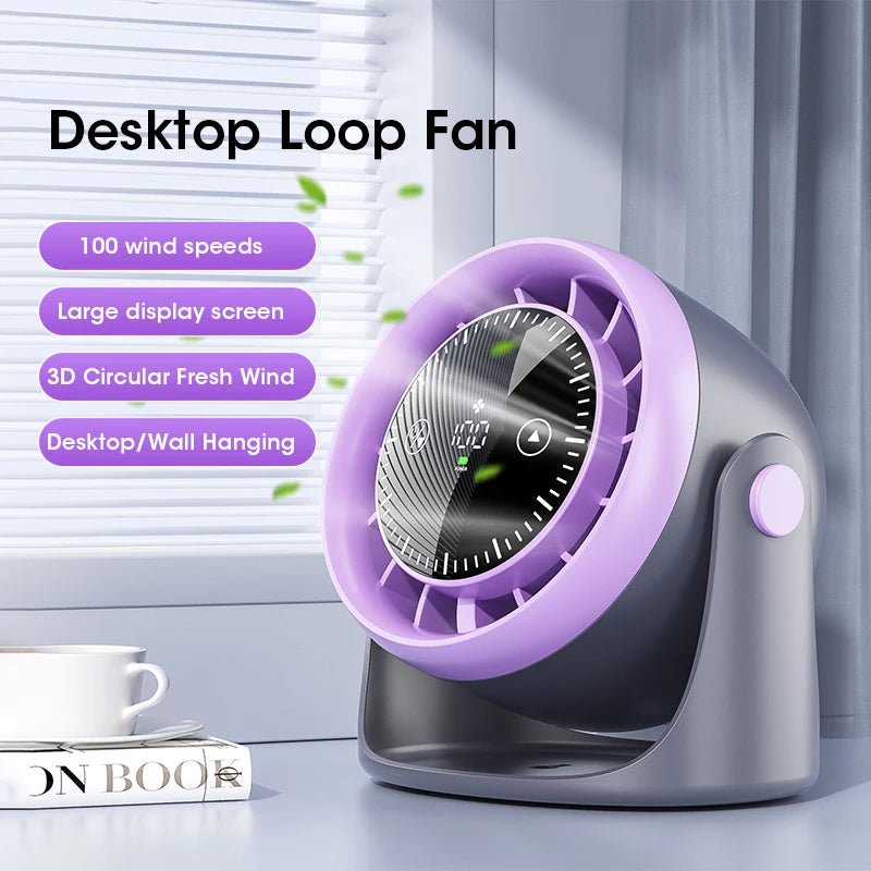 100-Speed Adjustable Touch Screen Desk Fan,  Quiet Cooling Strong Wind Digital Display Portable Mini Air Circulation Fan