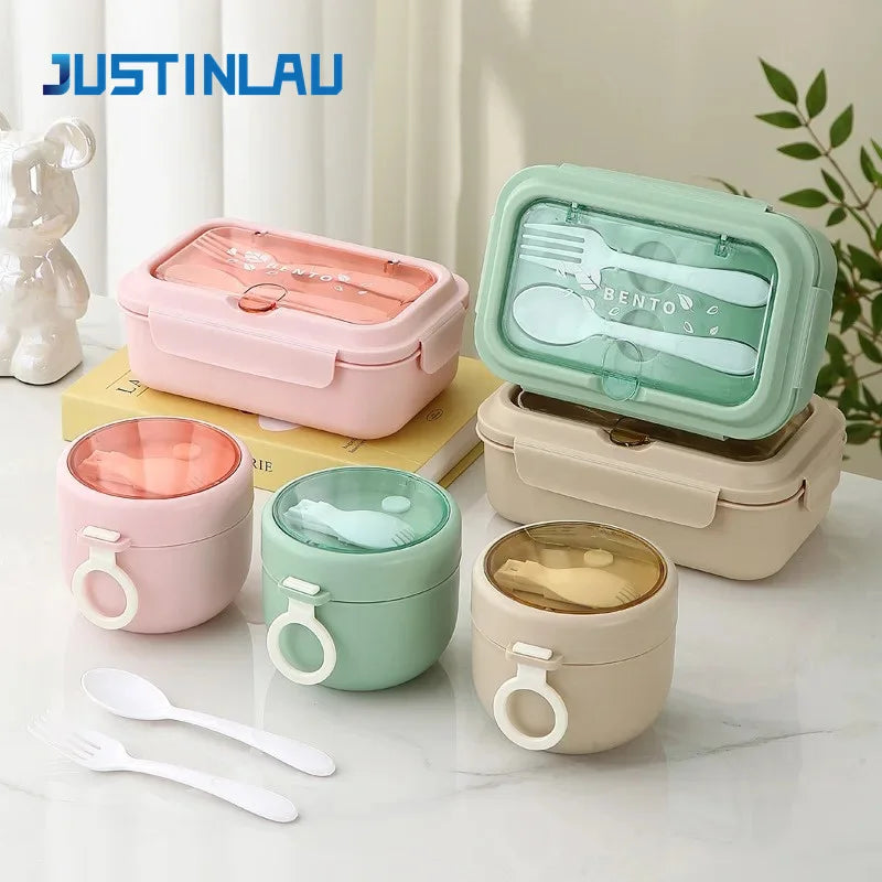 Lunch Box Portable for Children School Office Bento Box Compartment Sealed Food Container with Tableware Microwavable Heating
